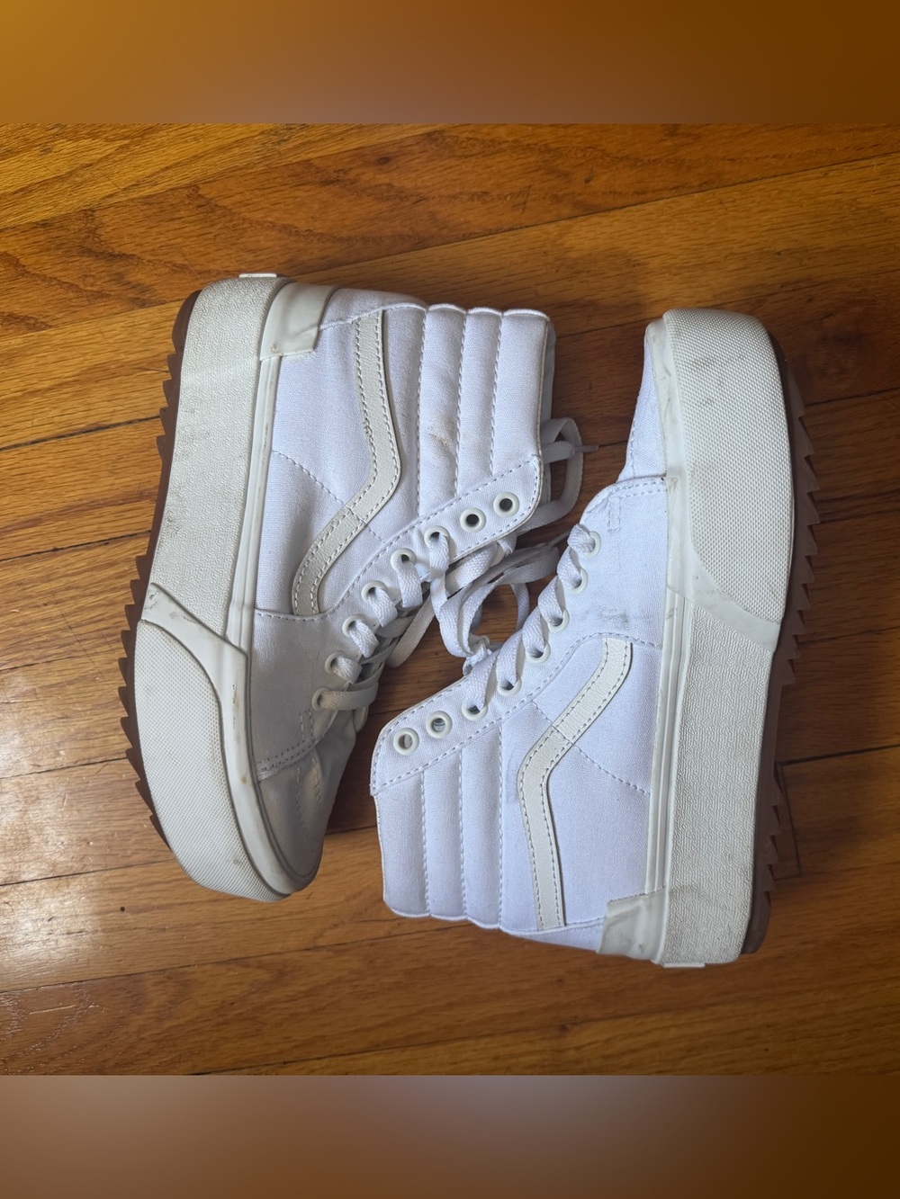 Vans Sk8-Hi Stacked Platform High Top Sneakers White Canvas Women’s 6.5